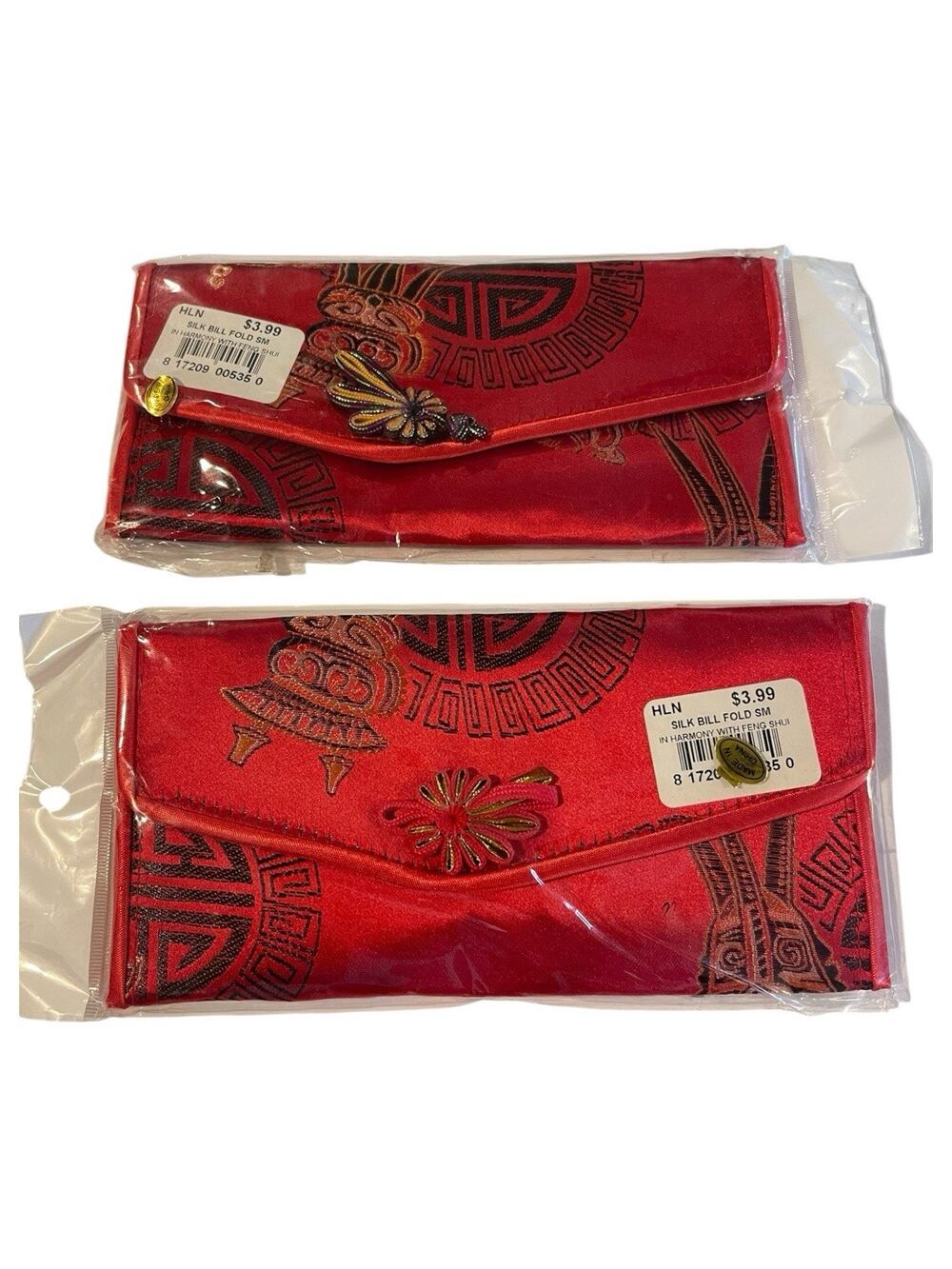 Lot of 2 Silk Bill Fold Small Chinese Design Red